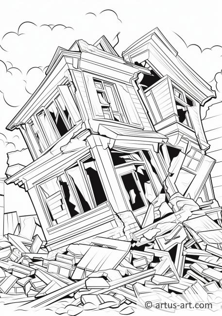 Page de coloriage de l'effondrement d'un bâtiment